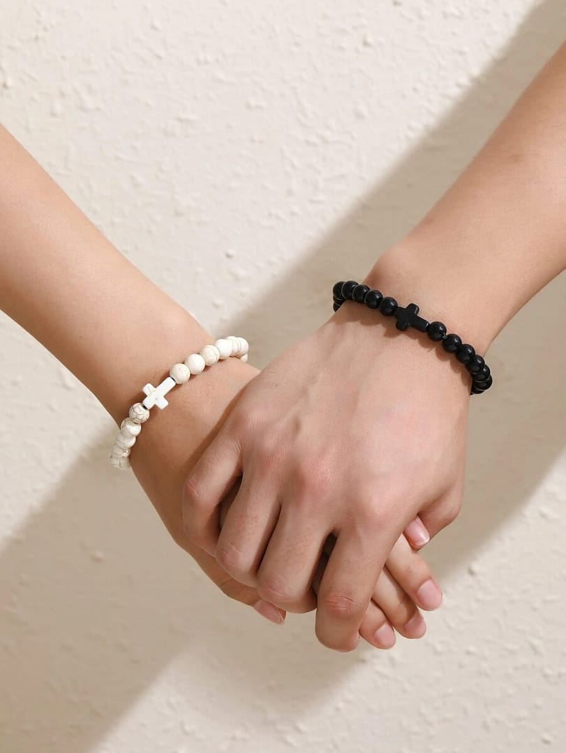 Set de 2 Pulseras para Pareja – Blanco y Negro - Image 4